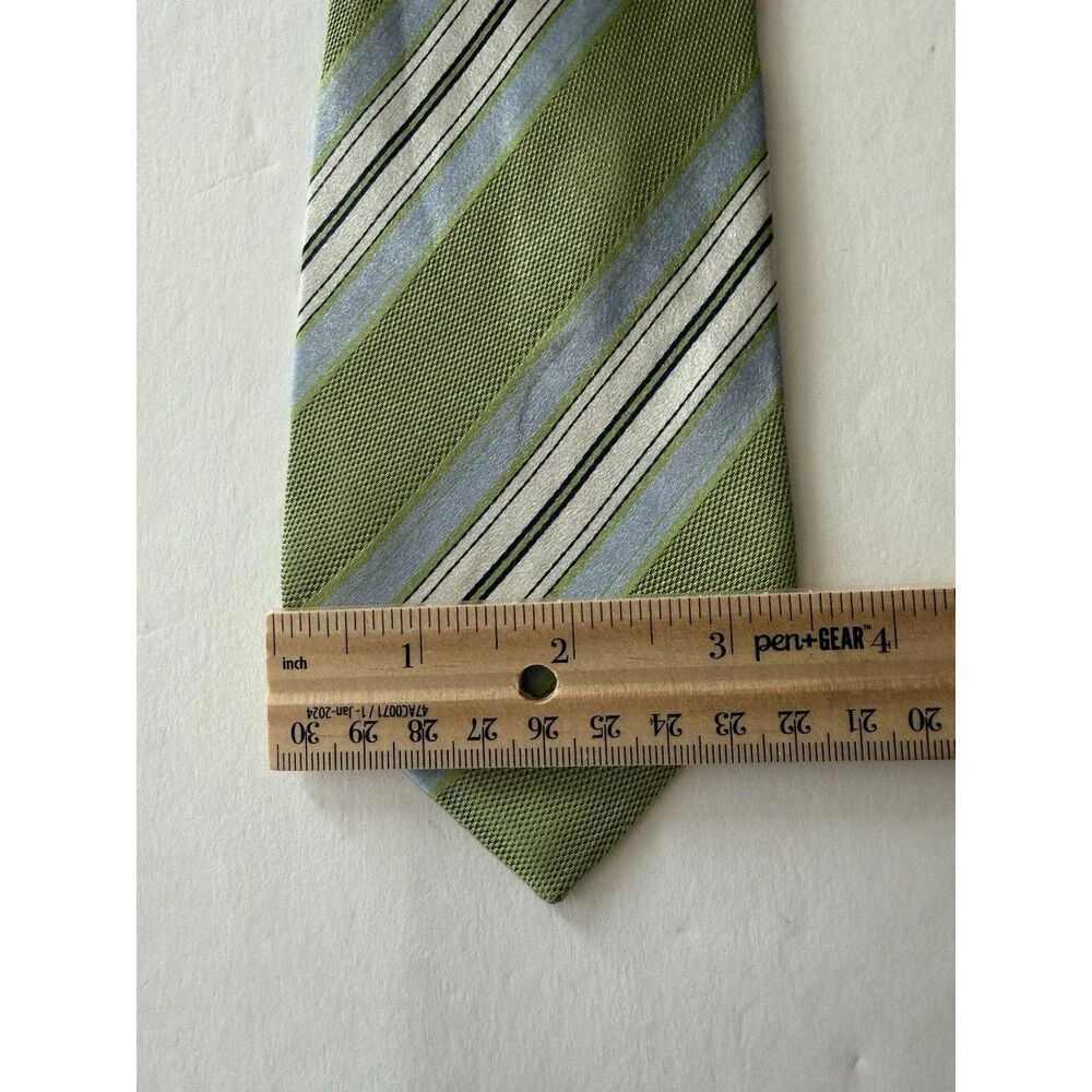 Massimo Bizzocchi Tie Mens Green‎ Blue Striped All Silk Made In Italy Classic